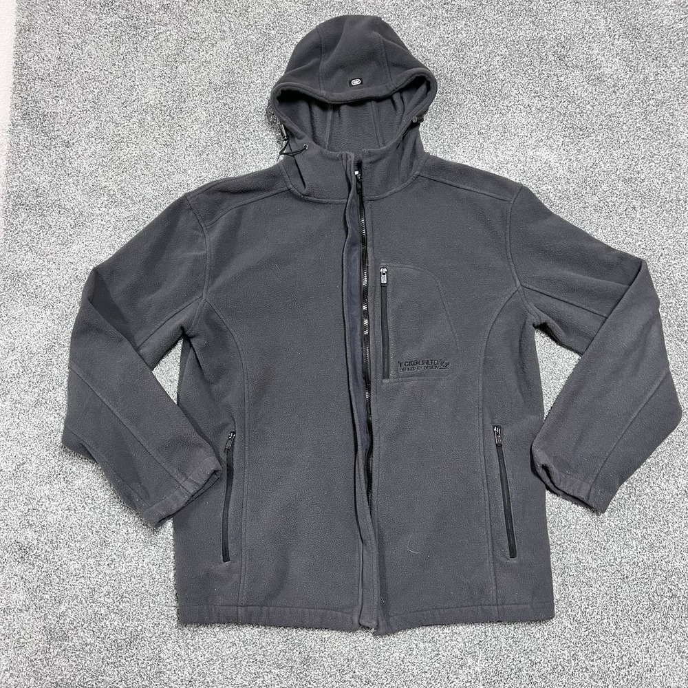 Ecko Unltd Full Zip Hooded Fleece Jacket Black Mens Large Y2K Streetwear